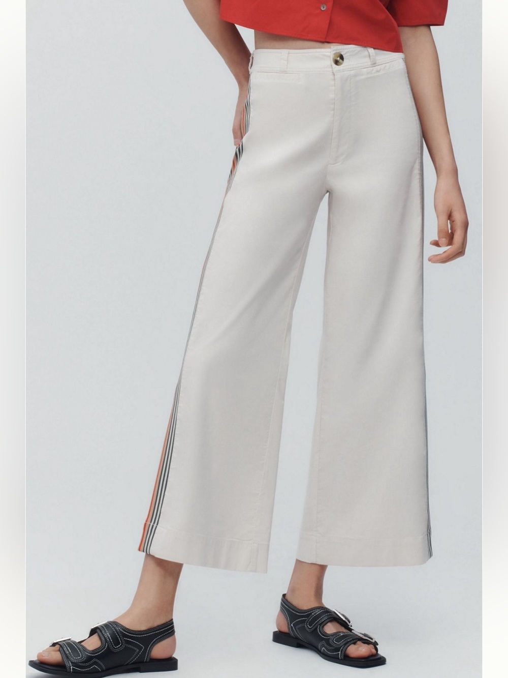 NWT Maeve The Ettie High-Rise Wide-Leg Crop Pants with Side Stripe Detail